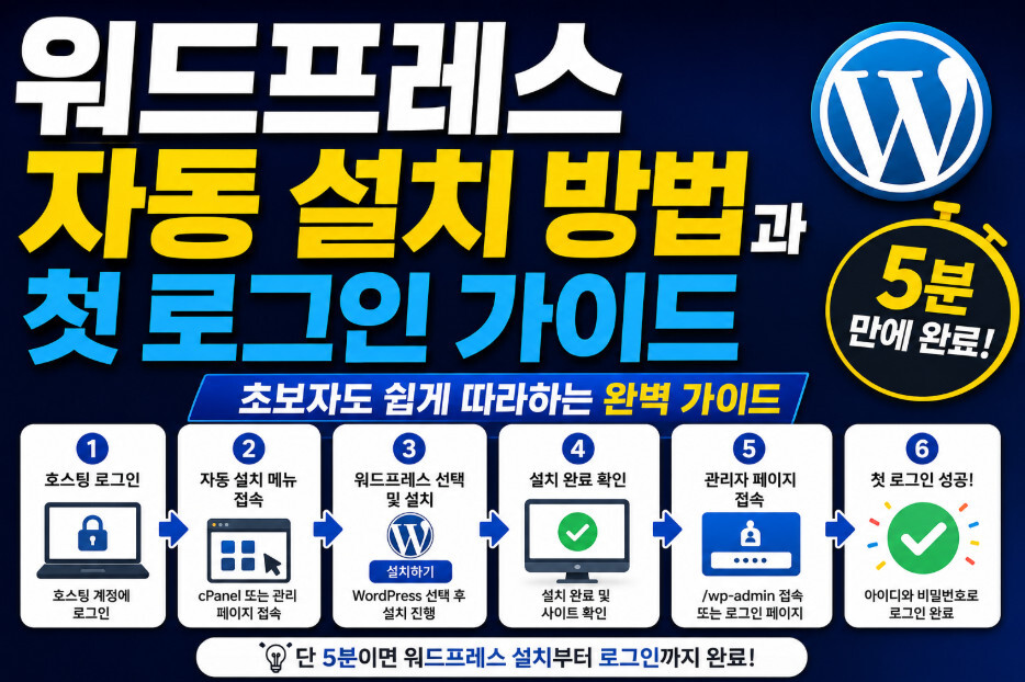 워드프레스 자동 설치 방법과 첫 로그인 가이드, 5분 만에 완료